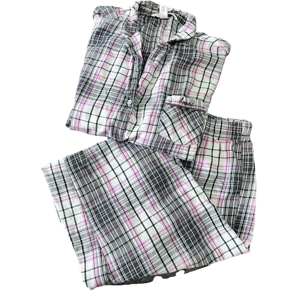 Victoria's Secret Pajama Set Women’s Size Large Black and Pink Plaid Shimmer